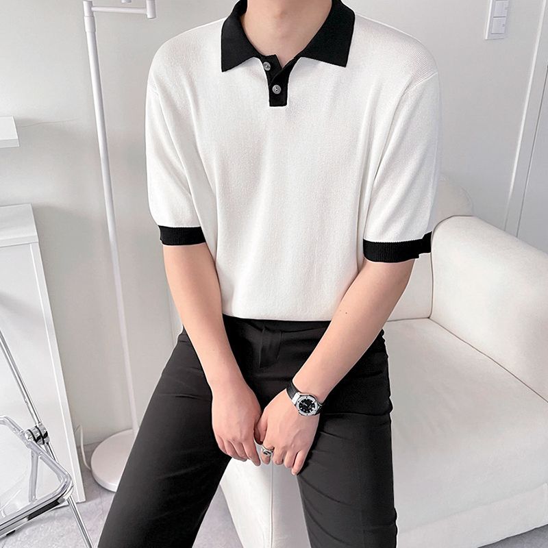 Short-sleeved Knitting Polo Shirt Men's Loose