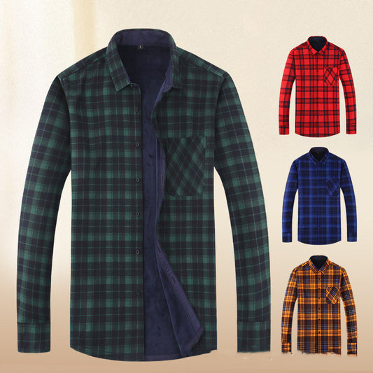 Men's Fashion Leisure Warm Plaid Shirt Coat