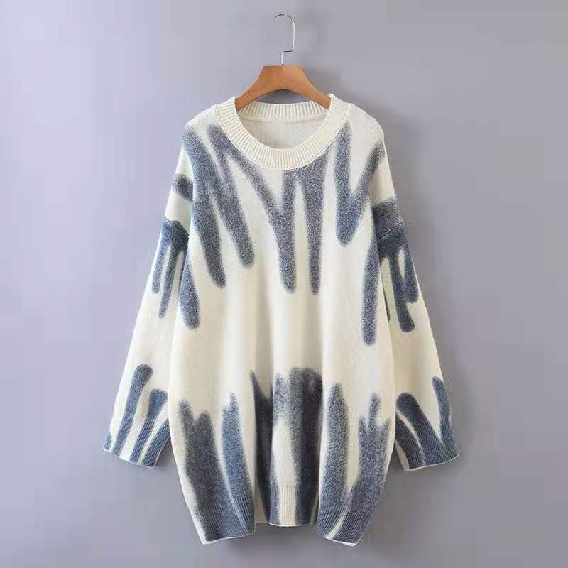 Loose Printed Sweater Women Lazy Amazon Pullover Sweater