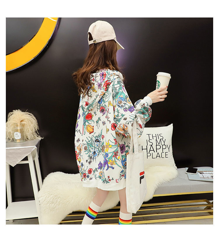 Women Plus Velvet Thick Hooded Hoodies Casual Loose Floral Print