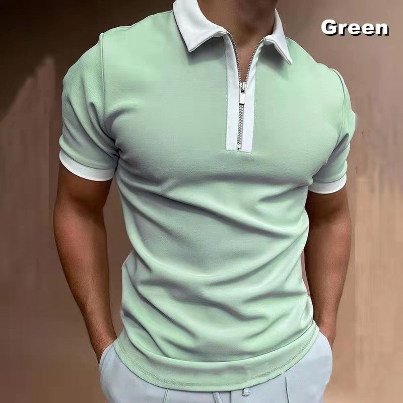 New Style POLO Shirt Zipper Knitted Jacquard Men's T-shirt Top