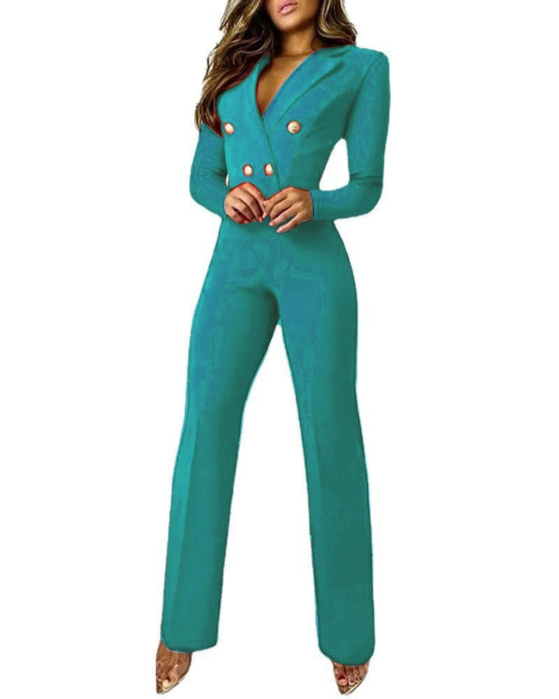 Business Women's Clothing Lapel Long Sleeve Slim Fit Suit Jumpsuit