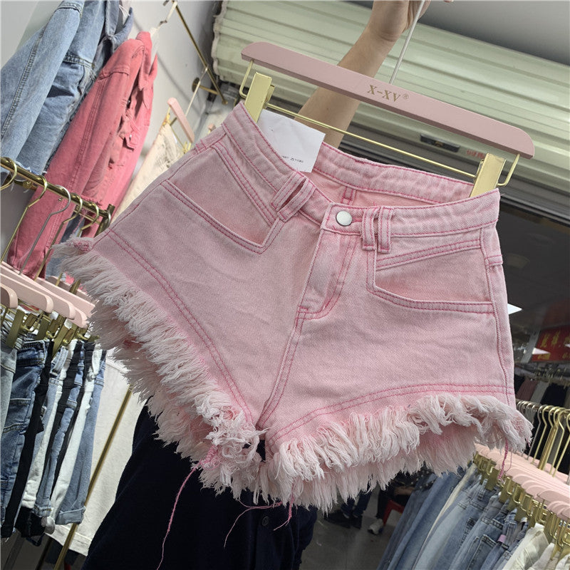 Fringed Frayed Denim Shorts Women Summer Thin High-waisted Wide-leg Pants