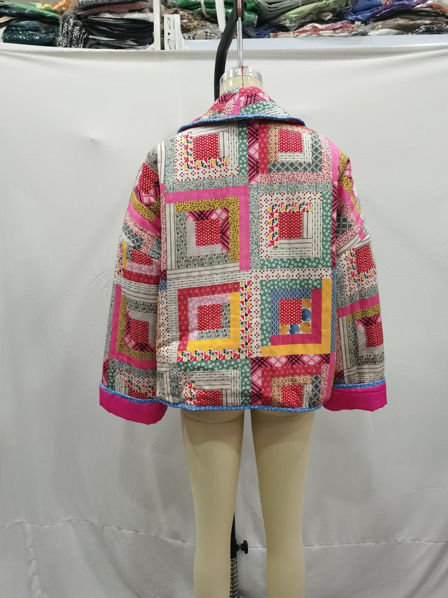 Loose Pattern Print Cotton-padded Jacket Coat For Women