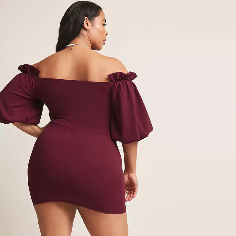 Sexy One-Neck Lantern Sleeve Fat Lady Dress