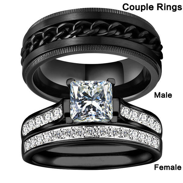Men And Women Simple Fashion Zircon Ring Set