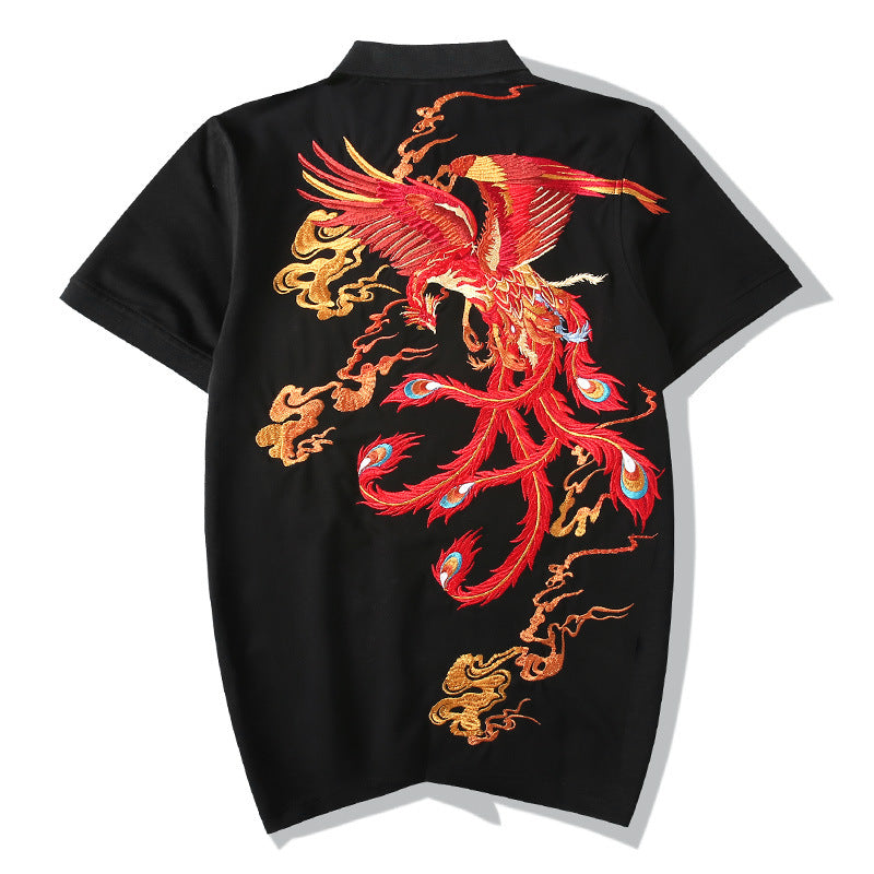 Machine Embroidery Phoenix Pure Cotton Polo Collar Top