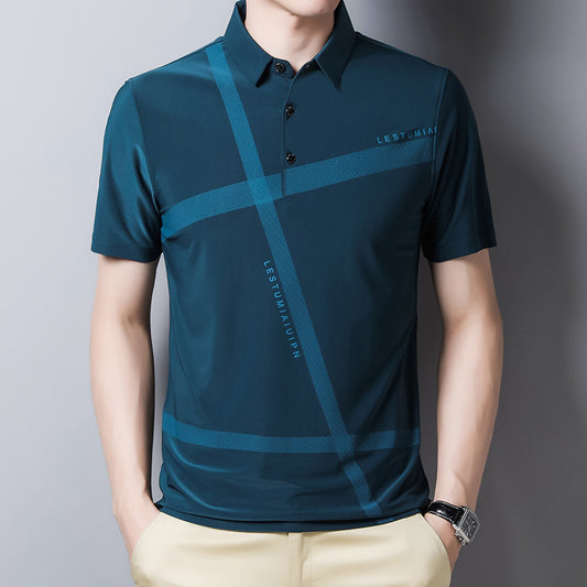 Ice Silk Casual Loose Lapel Half Sleeve Polo Shirt