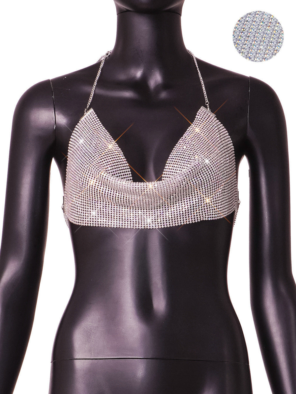 Women's Fashion Metal Super Flash Rhinestone Chain Halter Tube Top Sling