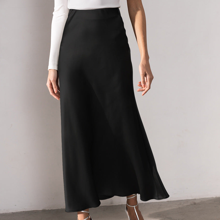 High Waist Skirt Silky Draping Midi Skirt Summer Fishtail Skirt Ice Silk Skirt