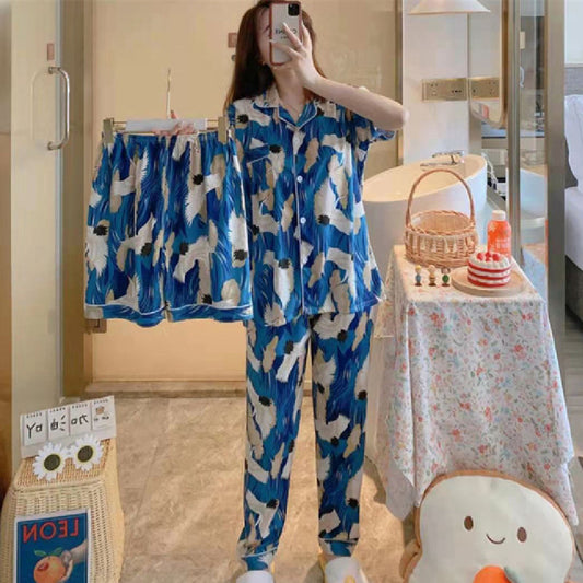 Fruit Pajamas Women's New Summer Thin Short-sleeved Trousers Milk Silk Cute Loungewear Three-piece Suit