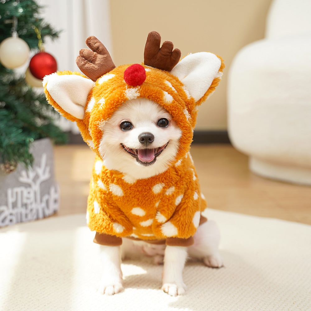 Pet Dog Cat Christmas Clothes Elk Supplies Autumn And Winter Fleece-lined Medium-sized Dog Bichon Jarre Aero Bull Corgi Pet Costume