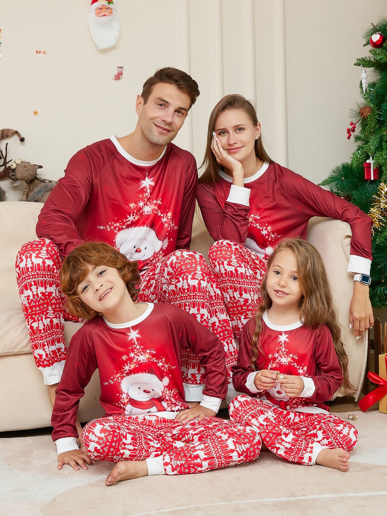 2023 New Snowman Scarf Parent-child Christmas Pajamas Pajamas Set