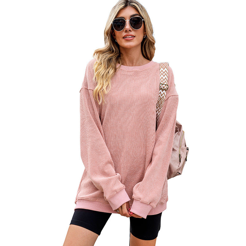 Leisure Style Oversize Solid Color Pullover Thread