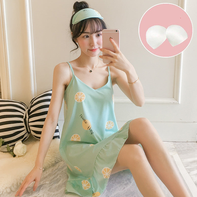 Summer Suspender Nightdress Women''s Bra Pajamas  Pure Cotton