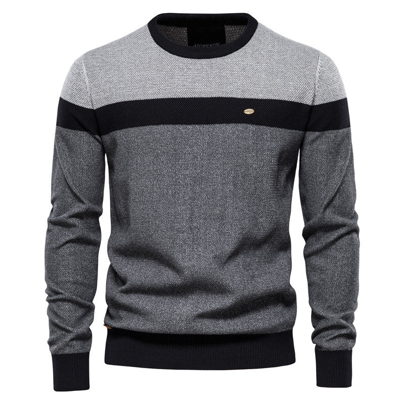 Striped Stitching Long-sleeved Men's Sweater