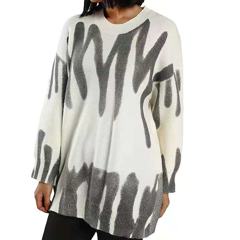 Loose Printed Sweater Women Lazy Amazon Pullover Sweater