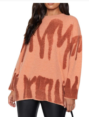 Loose Printed Sweater Women Lazy Amazon Pullover Sweater