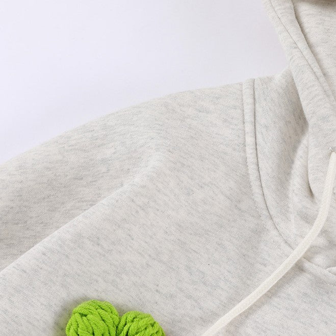 Autumn And Winter New Small Flowers Wool Embroidery Hooded Long-sleeved Tops Men