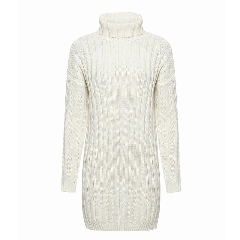 Women Autumn Turtle Neck Female White Sweater Dress