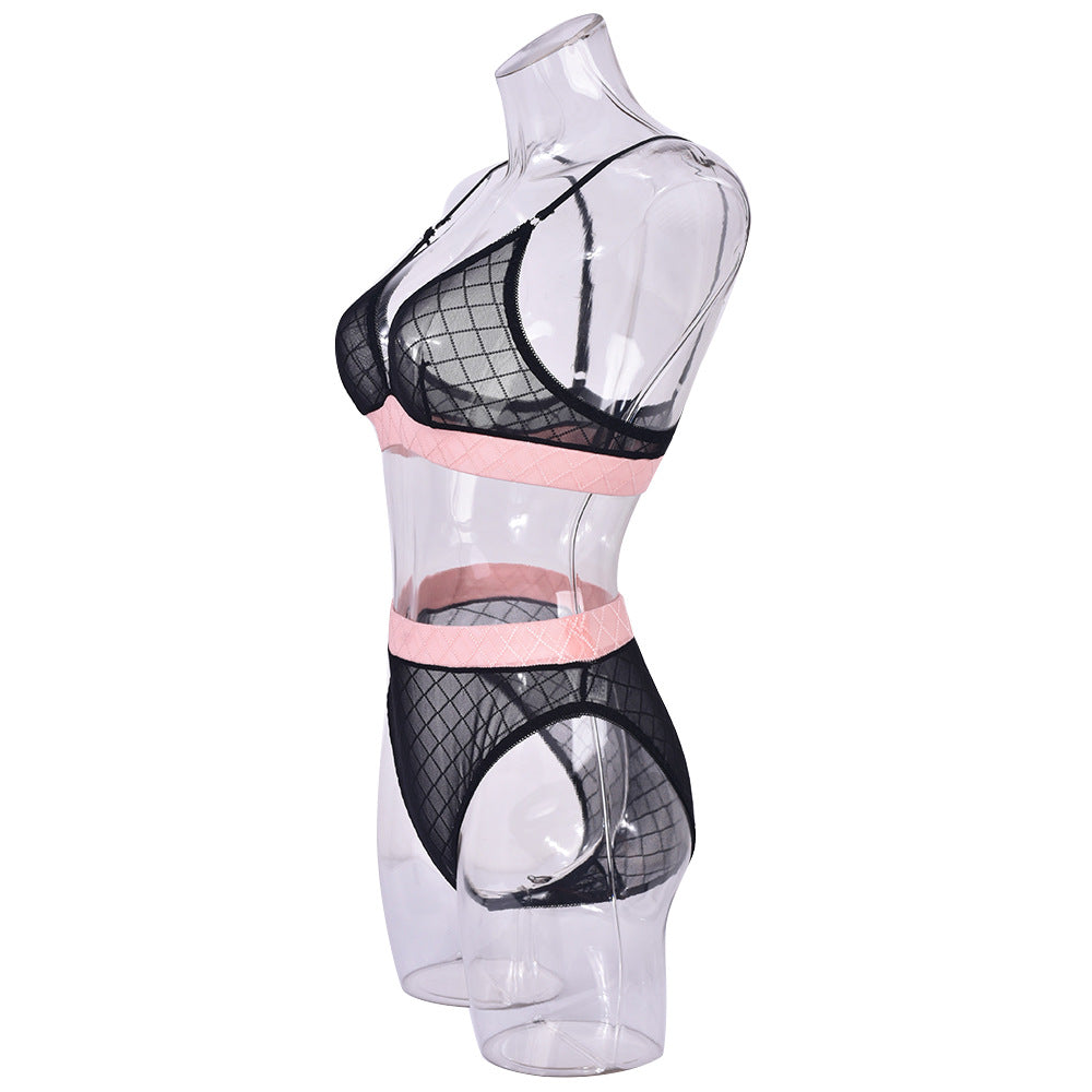 European And American Underwear Mesh Three-point Contrasting Color Stitching Suit