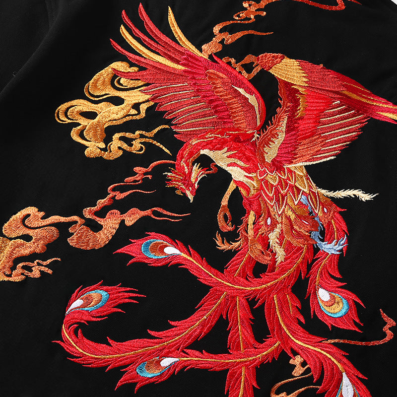 Machine Embroidery Phoenix Pure Cotton Polo Collar Top