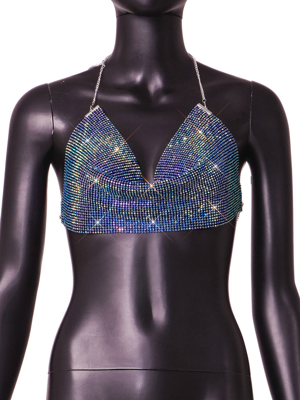 Women's Fashion Metal Super Flash Rhinestone Chain Halter Tube Top Sling