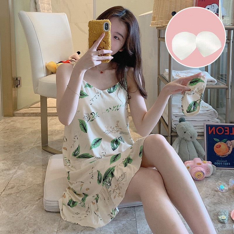 Summer Suspender Nightdress Women''s Bra Pajamas  Pure Cotton