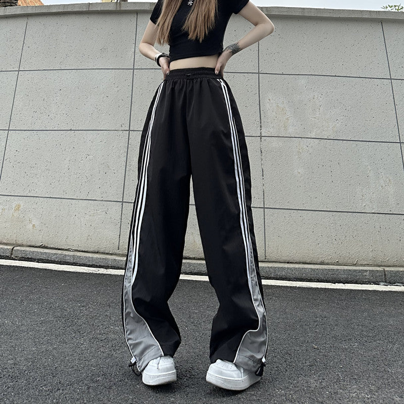 Contrast Color Side Striped Black Pants For Women