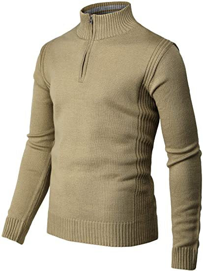 Men's Casual Slim Pullover Knit Zipper Stand Collar Polo Shirt