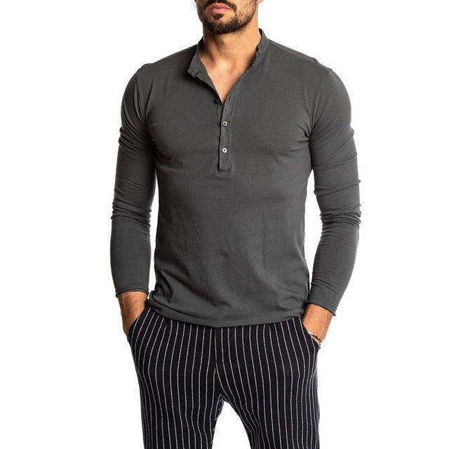 Men's Fashion Solid Color Long Sleeve O-neck T-shirts Mens