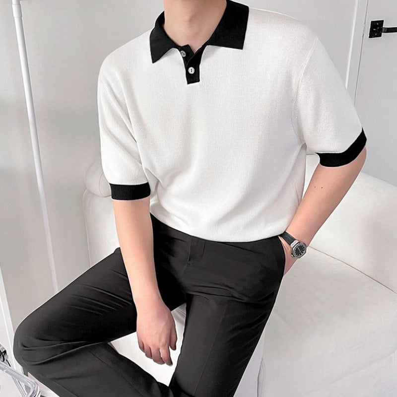 Short-sleeved Knitting Polo Shirt Men's Loose