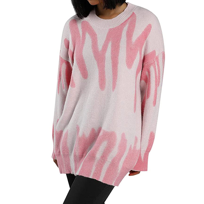 Loose Printed Sweater Women Lazy Amazon Pullover Sweater