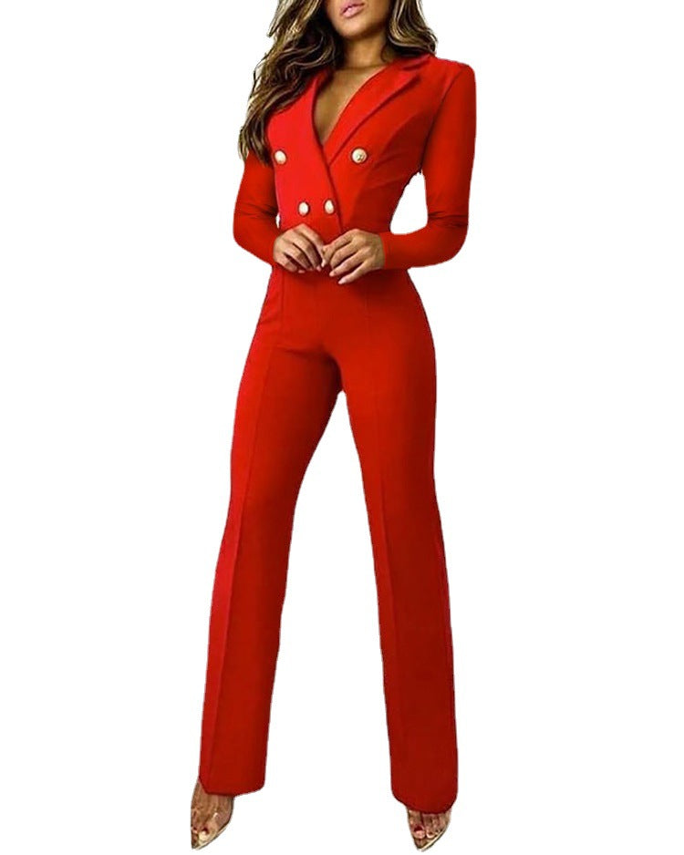 Business Women's Clothing Lapel Long Sleeve Slim Fit Suit Jumpsuit