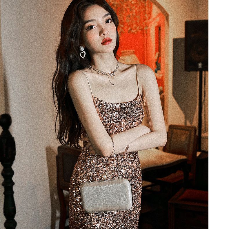 Strap Party Sequined  Banquet Slim-fit Evening Dress Elegant