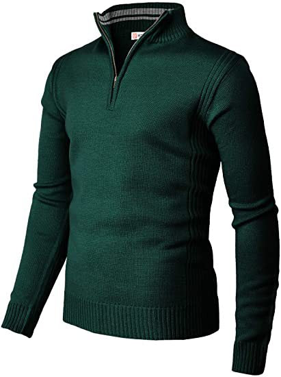 Men's Casual Slim Pullover Knit Zipper Stand Collar Polo Shirt