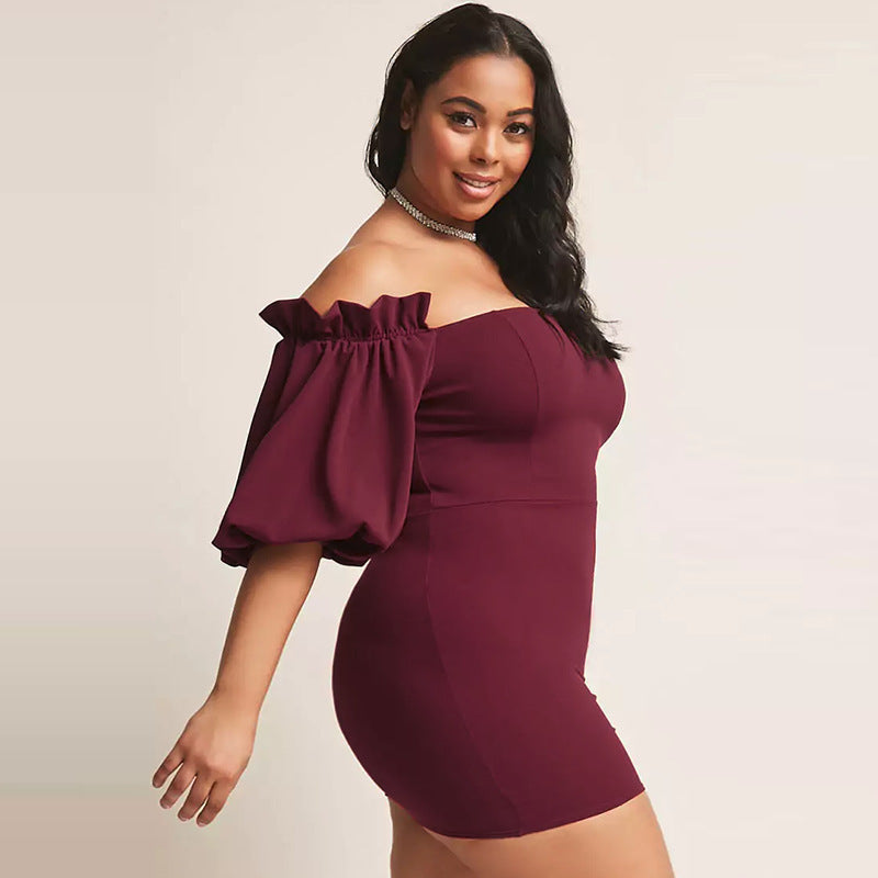 Sexy One-Neck Lantern Sleeve Fat Lady Dress