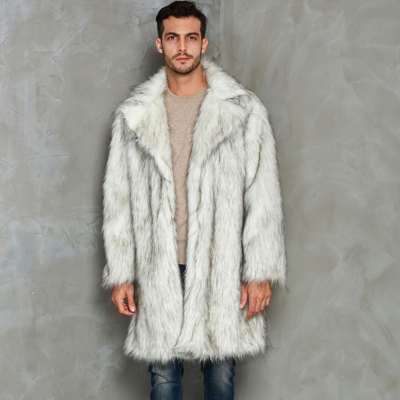 Men's Fashion Tailored Suit Collar Faux Fur Coat