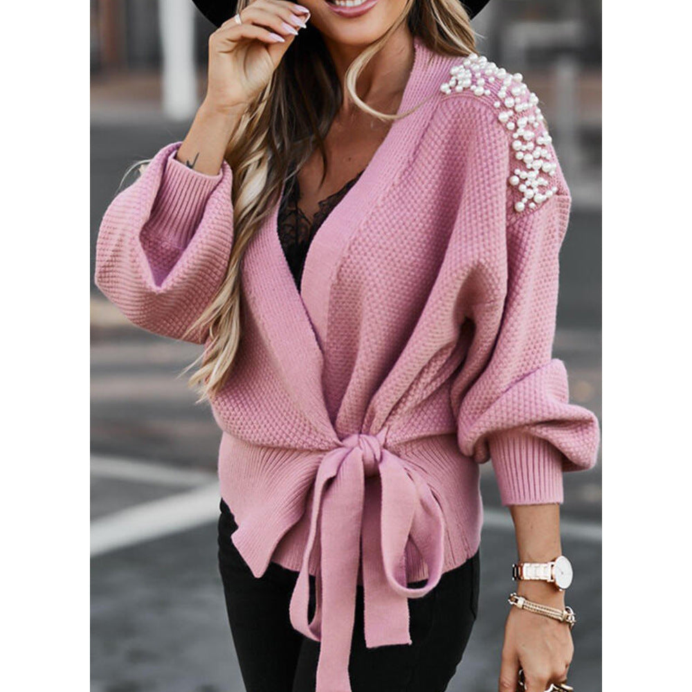 Women's Wide-sleeved Cardigan Knit Sweater Lace-up Top Sweater Women