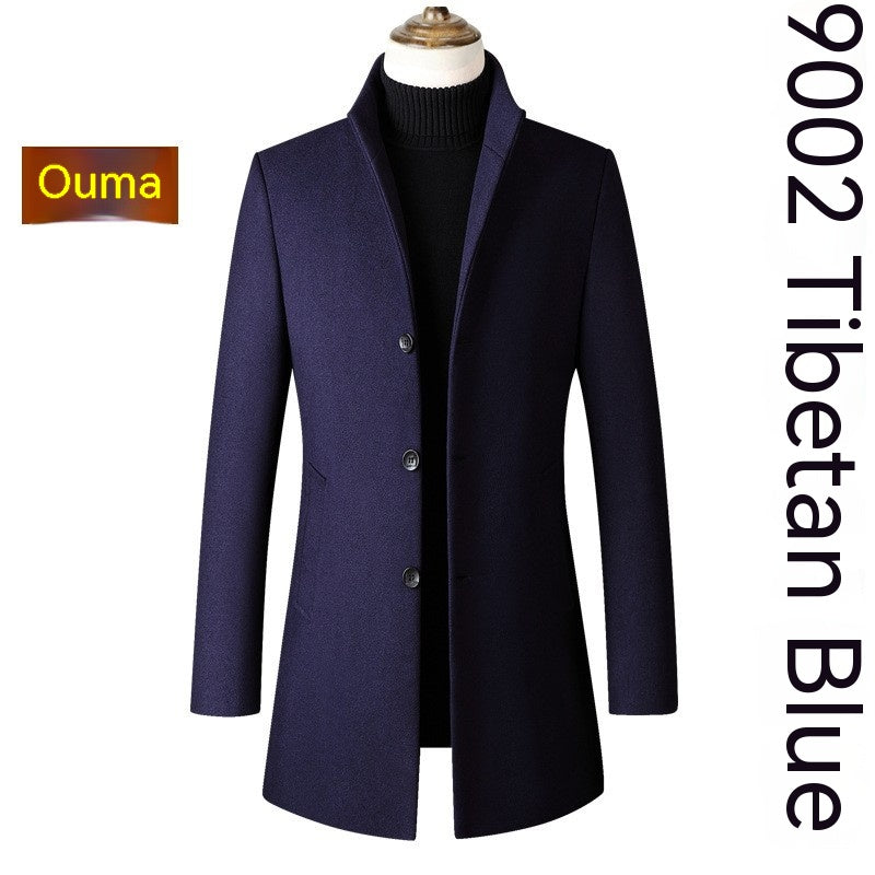 Single-breasted Stand Collar Wool Woolen Men's Coat