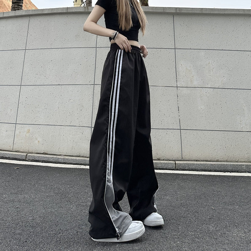 Contrast Color Side Striped Black Pants For Women