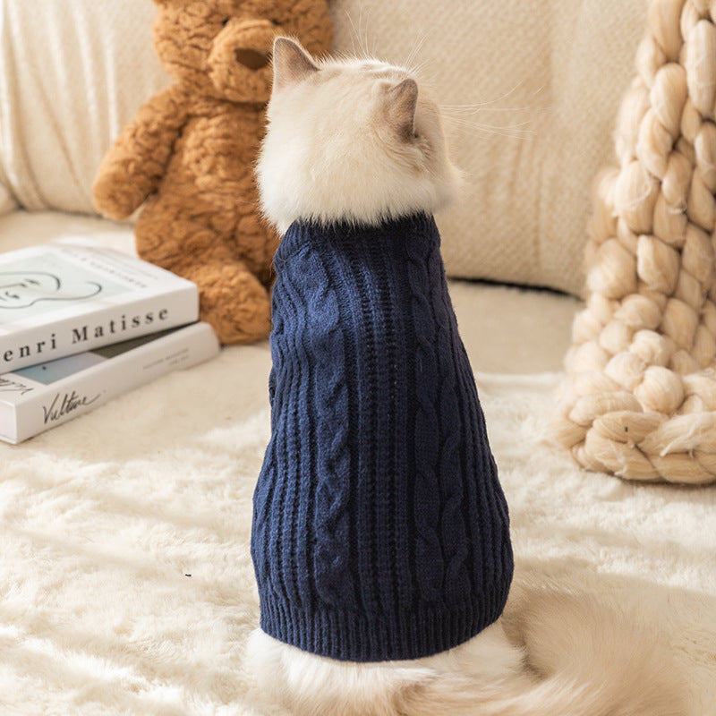 Casual Simple Solid Color Pet Sweater Warm Cat Anti-lint Clothes