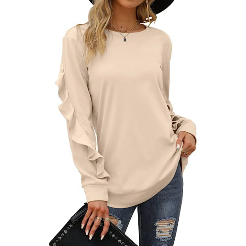 Women's Clothing Casual Round Neck Sweater Pleated Long Sleeve Top For Women