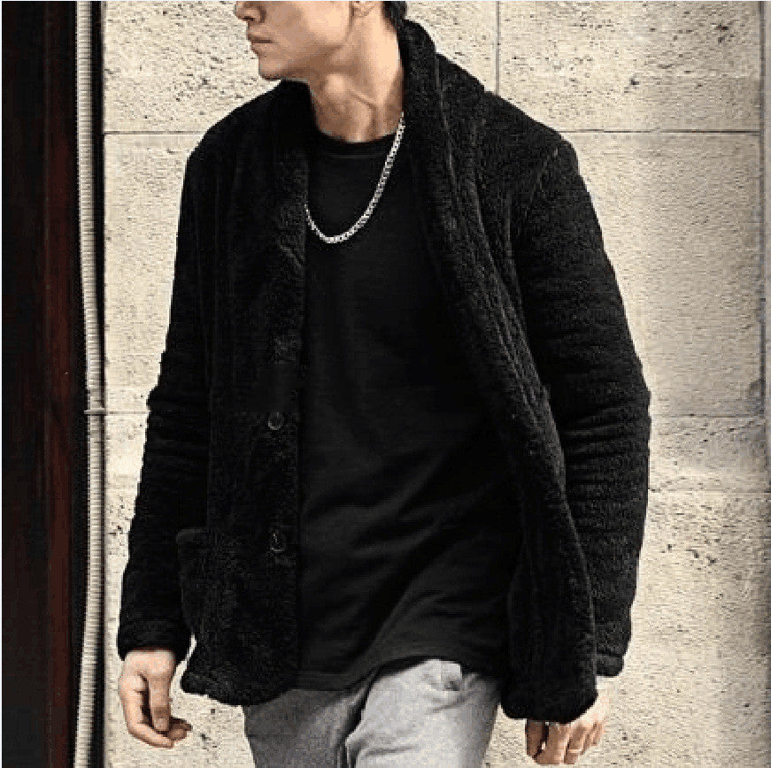 Men's Europe And America Warm Woolen Double Faced Velvet Coat