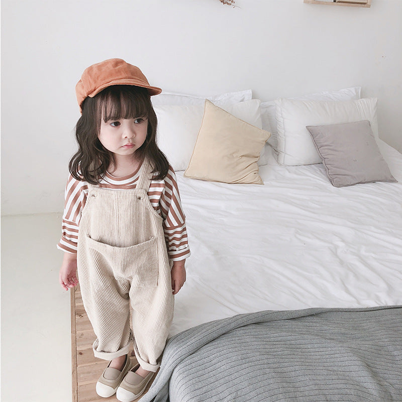 Girls Korean Children's Clothing Corduroy Strap Pants