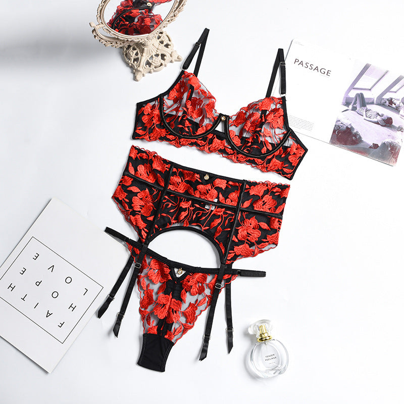 Ladies Fashion Lace Red Lingerie Set