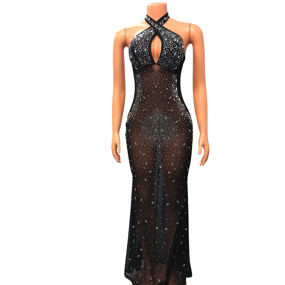 Nightclub Net Yarn Perspective Hot Diamond Dress